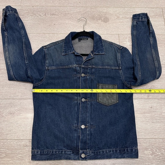 The Kooples Selvedge Blue Denim Type 2 Leather Pocket Jean Jacket L Slim - Picture 7 of 9